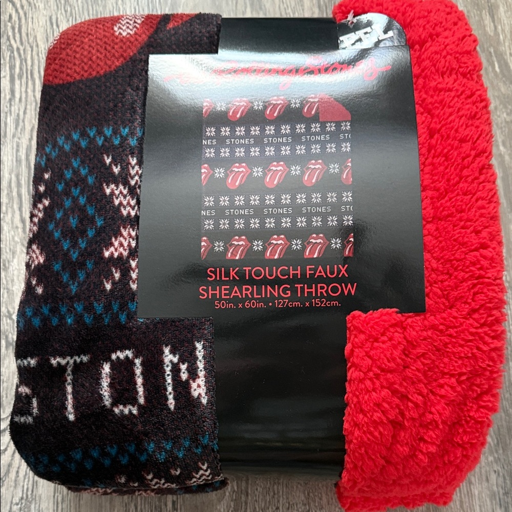 The Rolling Stones Red and Black Shearling Throw